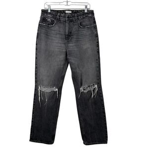 Good American Womens Jeans Straight High Rise Distressed Black 8/29